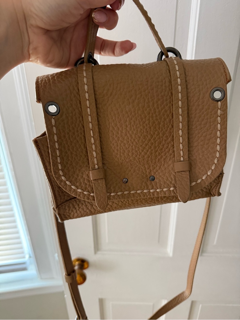 Plinio Visona Tan Pebbled Leather Crossbody Bag